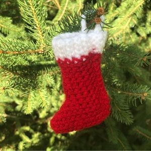 Christmas Stocking Ornament Set Farmhouse Crochet Handmade